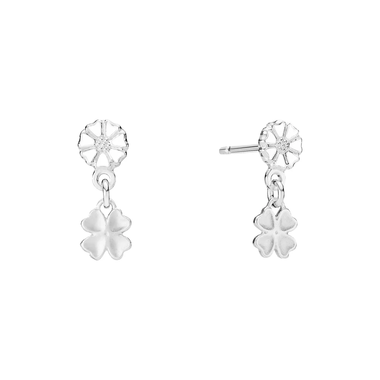 LUND COPENHAGEN MARGUERIT ØRERINGE I SØLV MED FIRKLØVER - 9095072-4-H