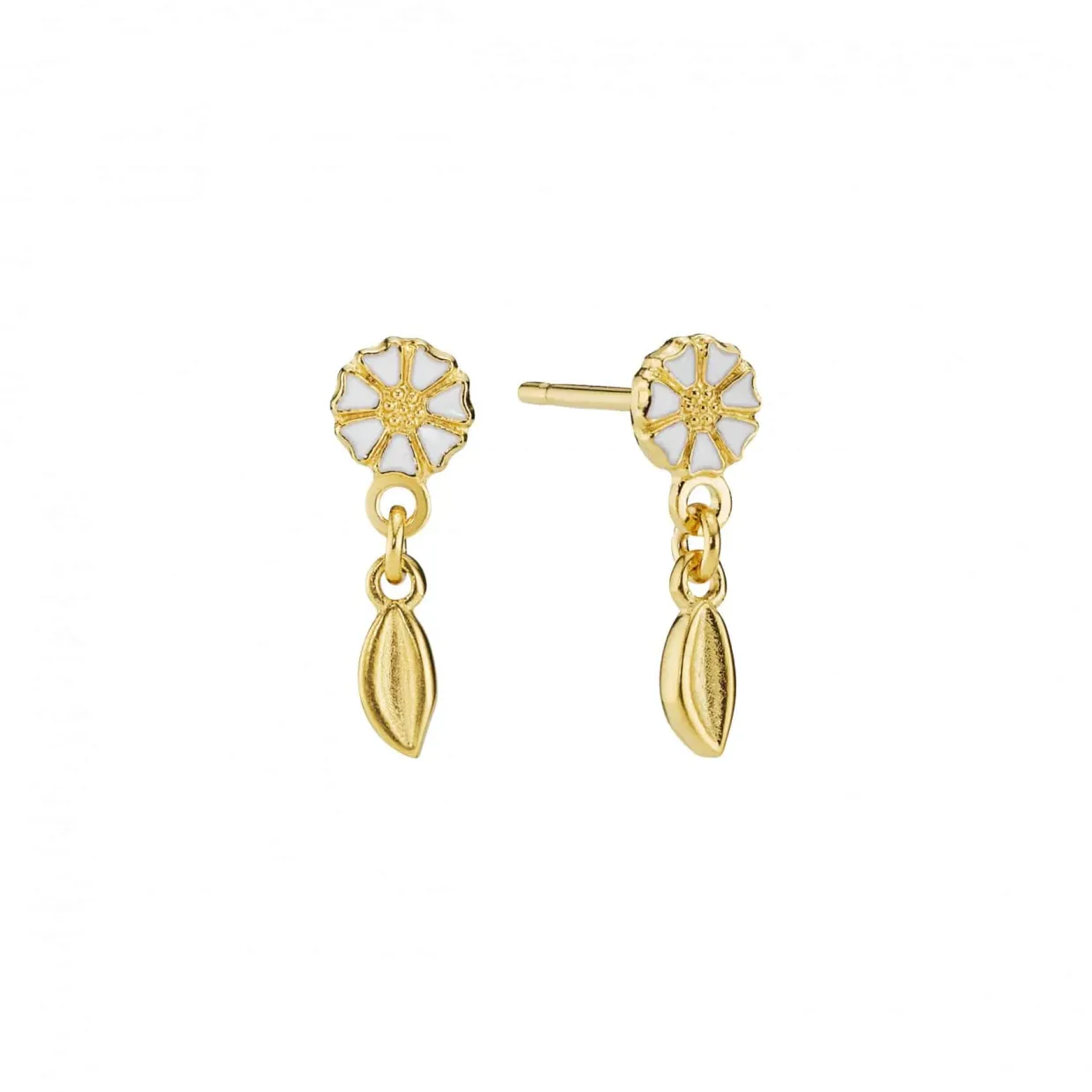 LUND COPENHAGEN MARGUERIT ØRERINGE MED BLAD SØLV FORGYLDT - 9095056-4-M