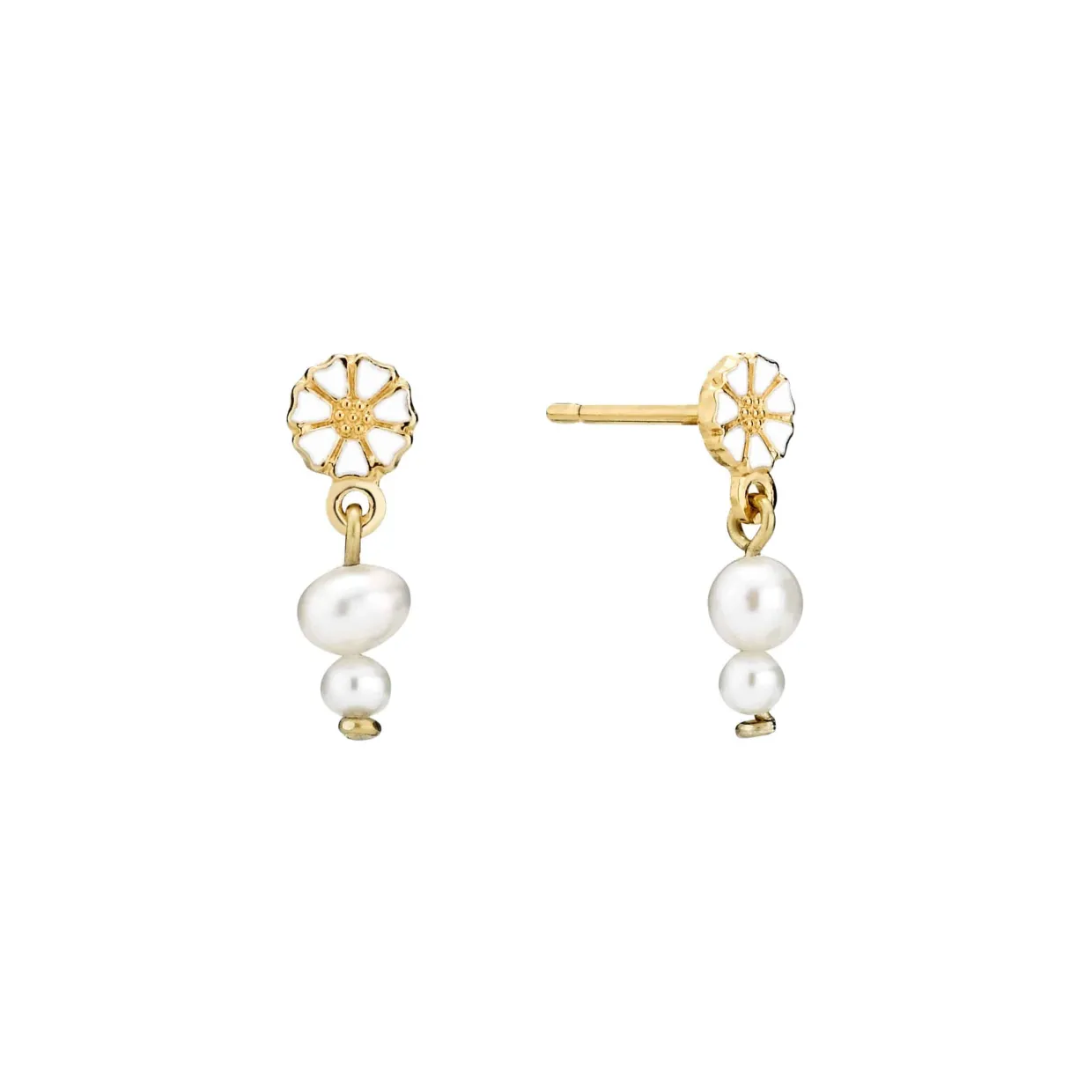 LUND COPENHAGEN ØRERINGE SØLV FORGYLDT MARGUERIT MED PERLE - 9095074-4-33-M