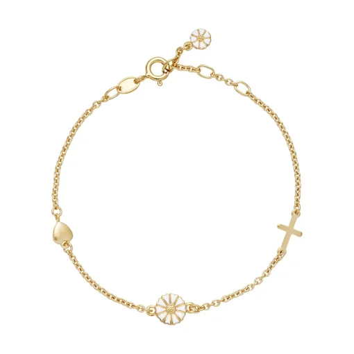 LUND COPENHAGEN SØLV FORGYLDT ARMBÅND MED KORS OG HJERTE 7MM - 9015053-M