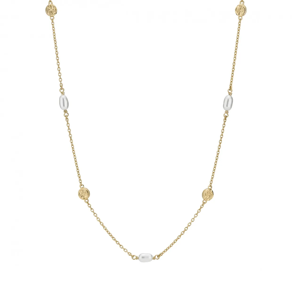 LUND COPENHAGEN SØLV FORGYLDT HALSKÆDE MED RUSTIK PLADE OG PERLER - 9021238-33-F