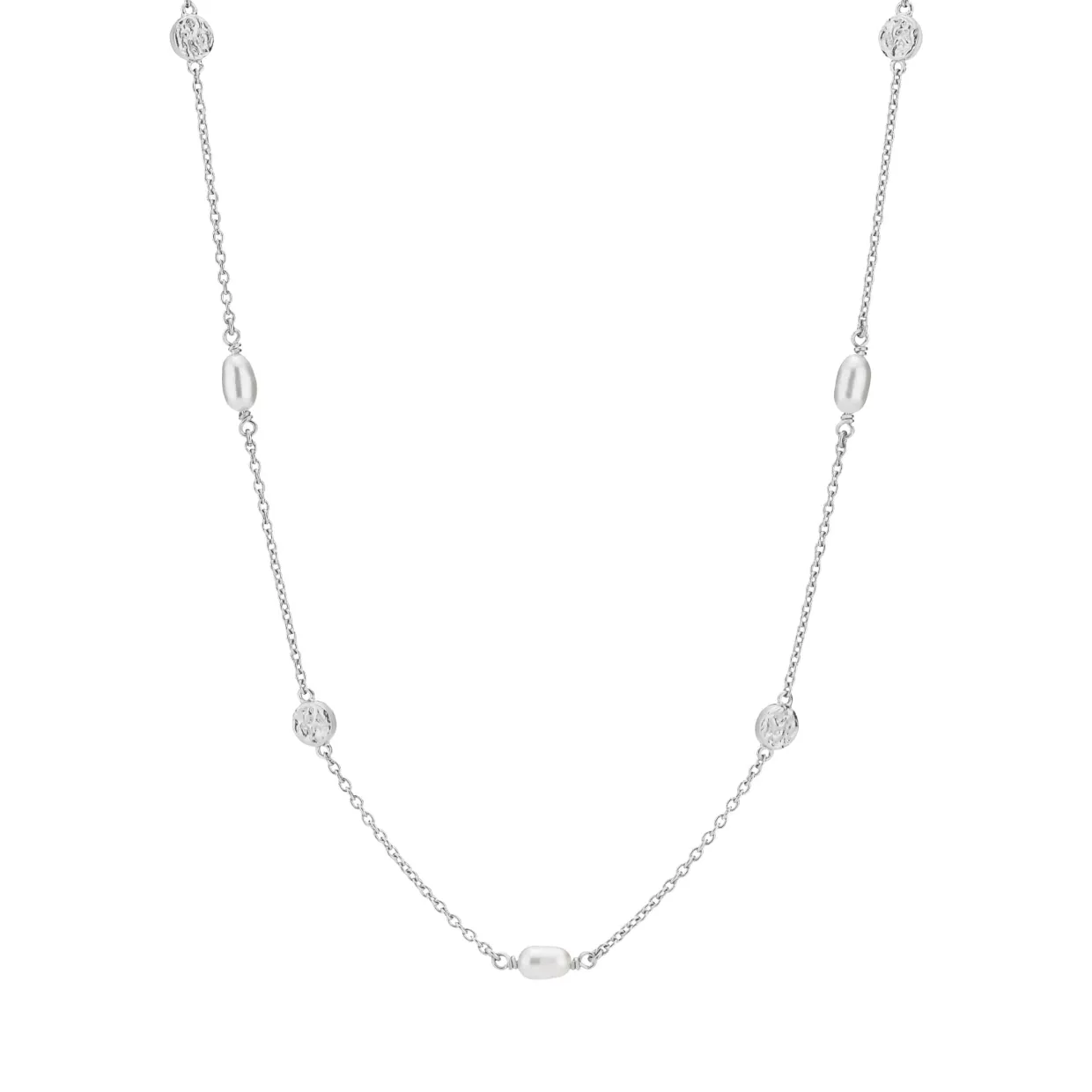 LUND COPENHAGEN SØLV HALSKÆDE MED PLADE OG FERSKVANDSPERLER- 9021238-33