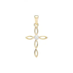 LUND COPENHAGEN VEDHÆNG KORS MED EN FERSKVANDSPERLE 8 KT GULD - 3061287-33