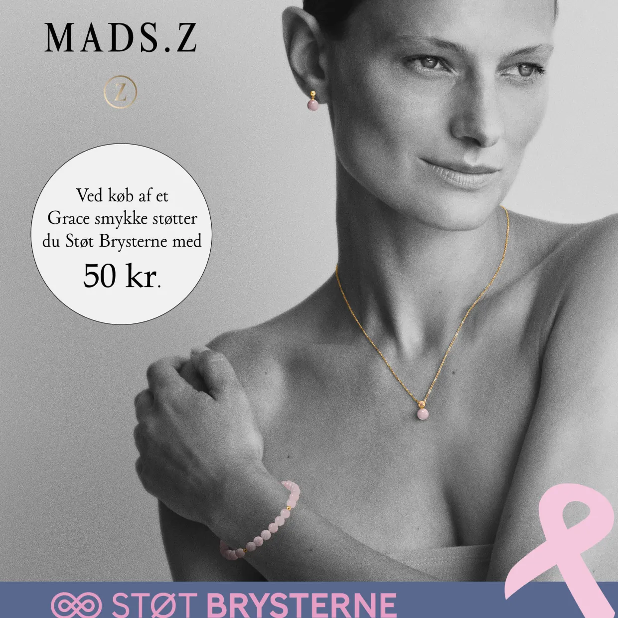 MADS Z GRACE HALSKÆDE SØLV MED ROSAKVARTS - 2126201
