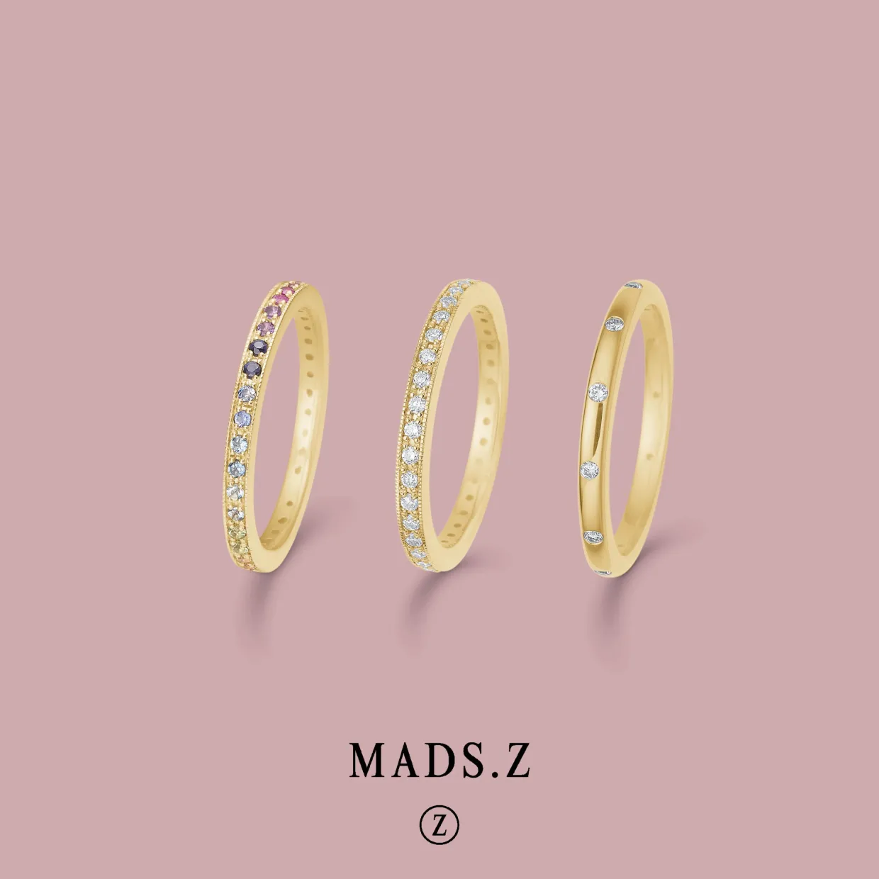 MADS Z POETRY RAINBOW RING 14 KARAT GULD MED ÆGTE STEN - 1544061