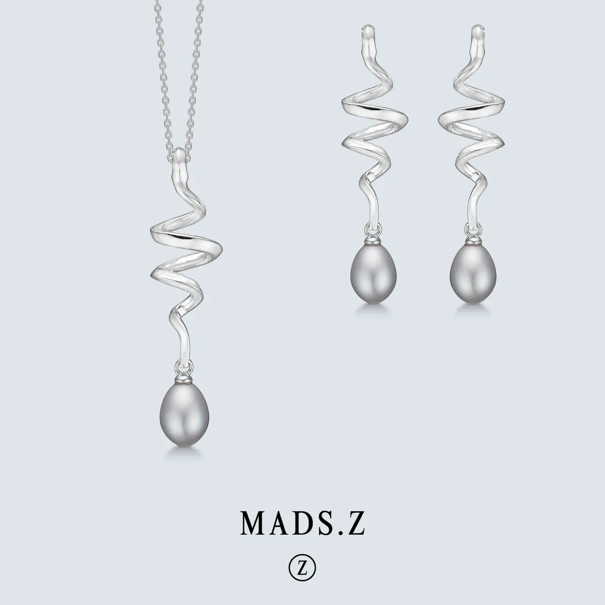 MADS Z SWIRL W. PEARL ØRERINGE SØLV SNOET MED PERLE - 2113086