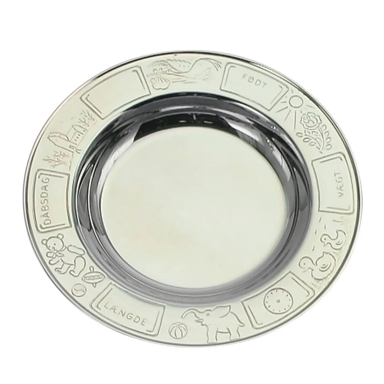 NORDAHL STÅL TALLERKEN MED DÅBSMOTIVER - 90025788037