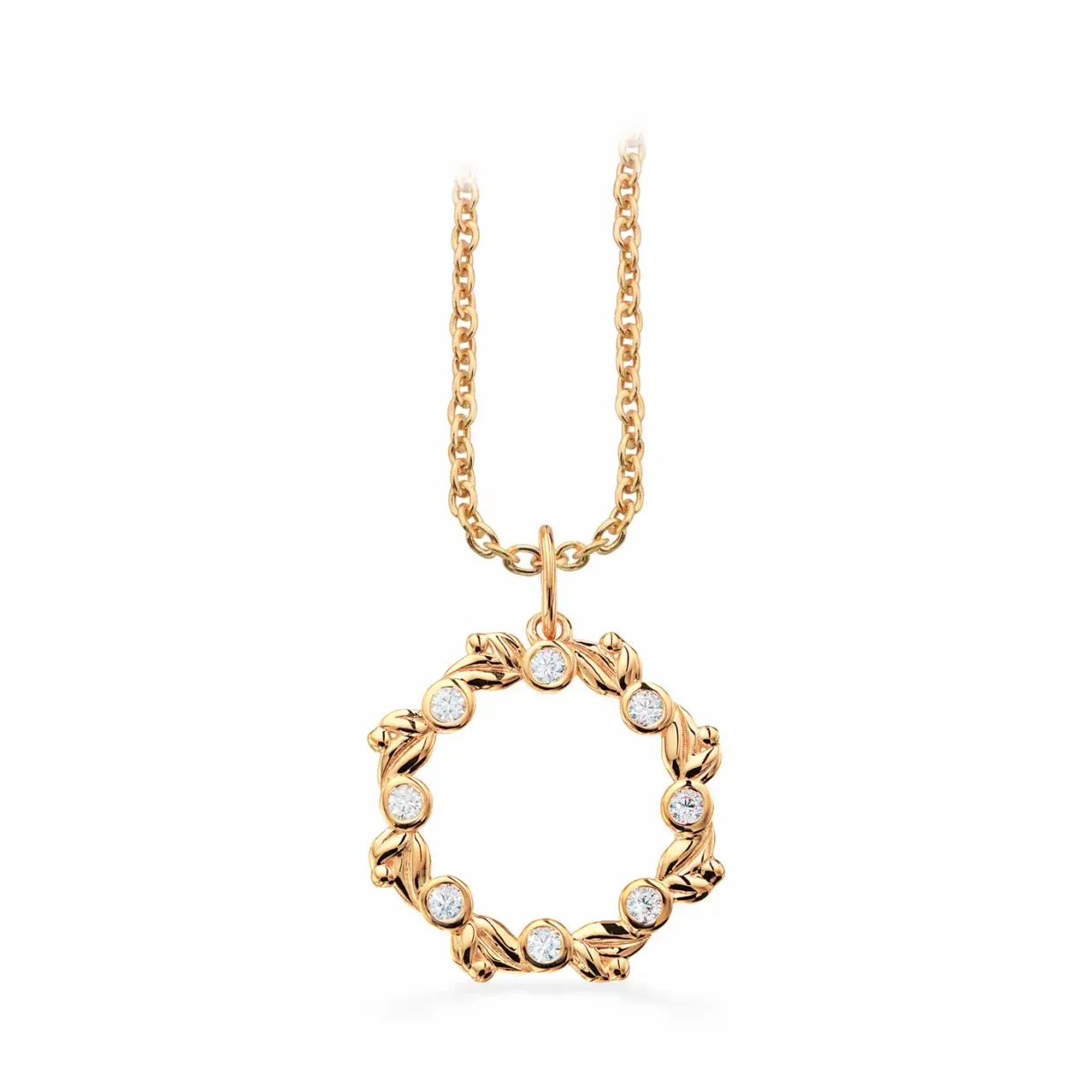SCROUPLES 8 KARATS GULD HALSKÆDE CIRKEL MED ZIRKON OG BLADE - 213503
