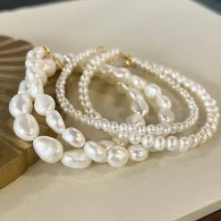 SCROUPLES ARMBÅND SØLV FORGYLDT FERSKVANDS PERLER - 38312A,M