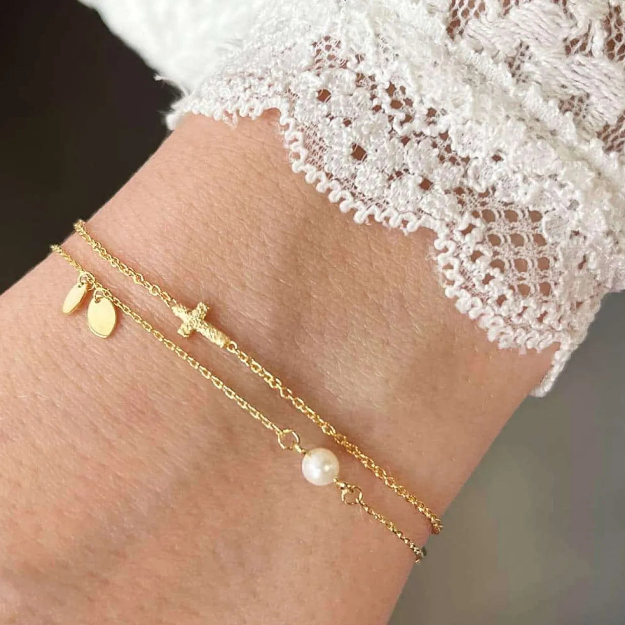 SCROUPLES ARMBÅND SØLV FORGYLDT MED PERLE - 38122,18