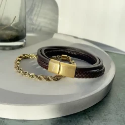 SCROUPLES FORCE ARMBÅND LÆDER BRUN 21 CM MED 3 RÆKKER - 03681A,M