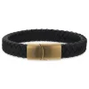 SCROUPLES FORCE ARMBÅND SORT LÆDER FORGYLDT STÅL LÅS 21CM - 03571A,M