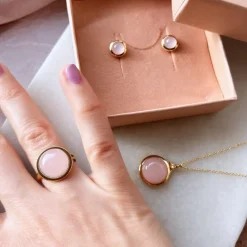 SCROUPLES ØRERING 8 KARAT GULD MED ROSA CALCEDON - 124193