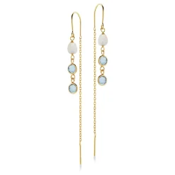 SCROUPLES ØRERINGE 9 KARAT GULD MED FERSKVANDSPERLE OG AQUA CUBIC ZIRKONIA - 123103