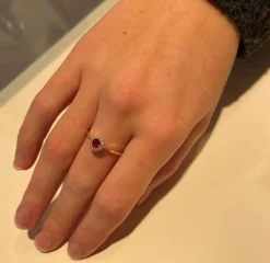 SCROUPLES RING I 8 KARAT MED RØD OG KLARE ZIRKONIA - 713943