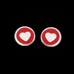 SCROUPLES SØLV ØRERING RØD EMALJE MED HJERTE - 155152