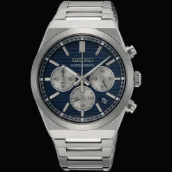 SEIKO CHRONOGRAF BLÅ SKIVE STÅL LÆMKE - SSB453P1