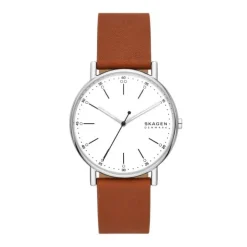 SKAGEN SIGNATUR HERRE UR LÆDER MED HVID SKIVE - SKW6903