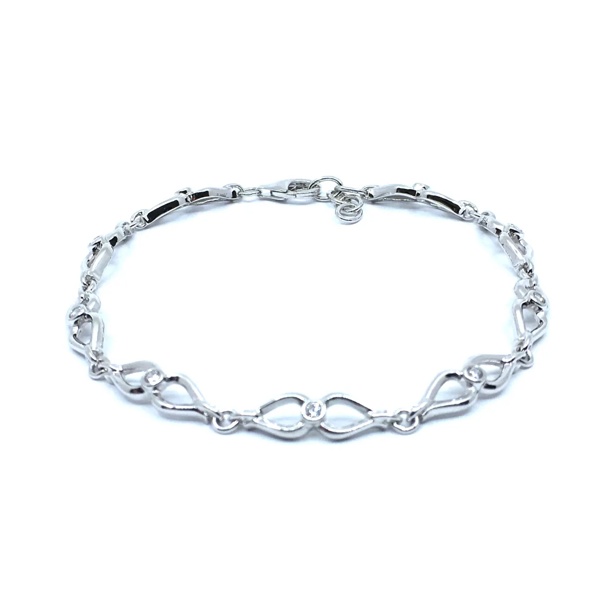 SØLV ARMBÅND MASSIV MED SYNTETISKE ZIRKONIA 19+2 CM