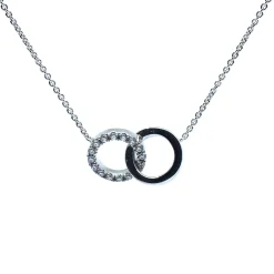 SØLV HALSKÆDE RHODINERET TO SAMMENSAT CIRKLER MED SYNTETISKE ZIRKONIA