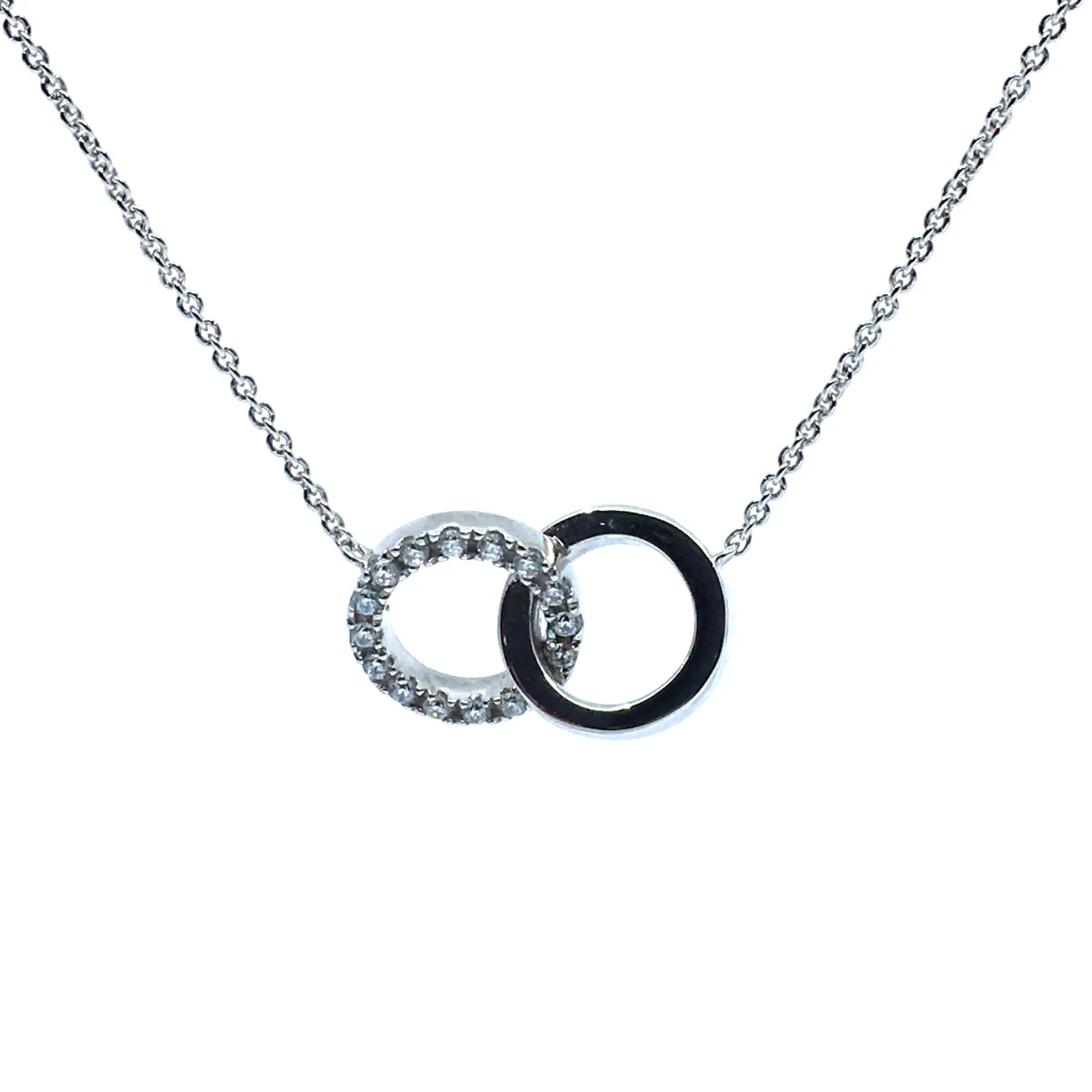 SØLV HALSKÆDE RHODINERET TO SAMMENSAT CIRKLER MED SYNTETISKE ZIRKONIA