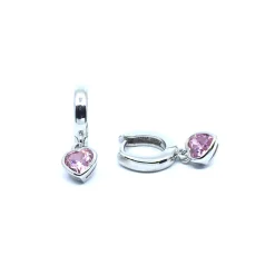 SØLV ØRERINGE CREOL DIAMETER 12 MM MED LYSERØD HJERTE SYNTETISK ZIRKONIA