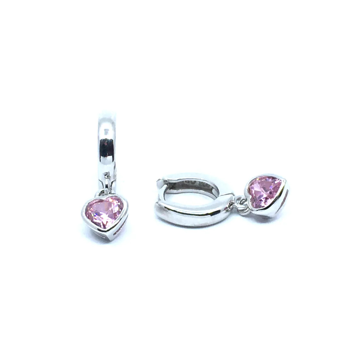 SØLV ØRERINGE CREOL DIAMETER 12 MM MED LYSERØD HJERTE SYNTETISK ZIRKONIA