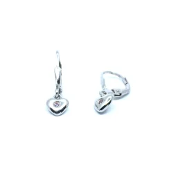 SØLV ØRERINGE HÆNGER BØJLE LUK HJERTE MED PINK SYNTETISK ZIRKONIA