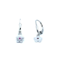 SØLV ØRERINGE HÆNGER BØJLE LUK BLOMST MED PINK SYNTETISK ZIRKONIA