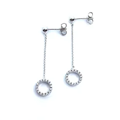 SØLV ØRERINGE HÆNGER STIK KÆDE LÆNGDE 42 MM CIRKEL MED STEN