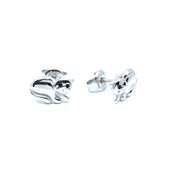 SØLV ØRERINGE STIK BØRNE KAT MED SORT EMALJE SOM ØJNE