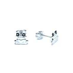 SØLV ØRERINGE STIK FRØ MED SORT EMALJE SOM ØJNE