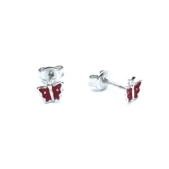 SØLV ØRERINGE STIK MED SOMMERFUGLE RØD EMALJE