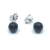 SØLV RHODINERET ØRESTIK MED RUND SORT ONYX 4 MM