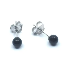 SØLV RHODINERET ØRESTIK MED RUND SORT ONYX 2 MM