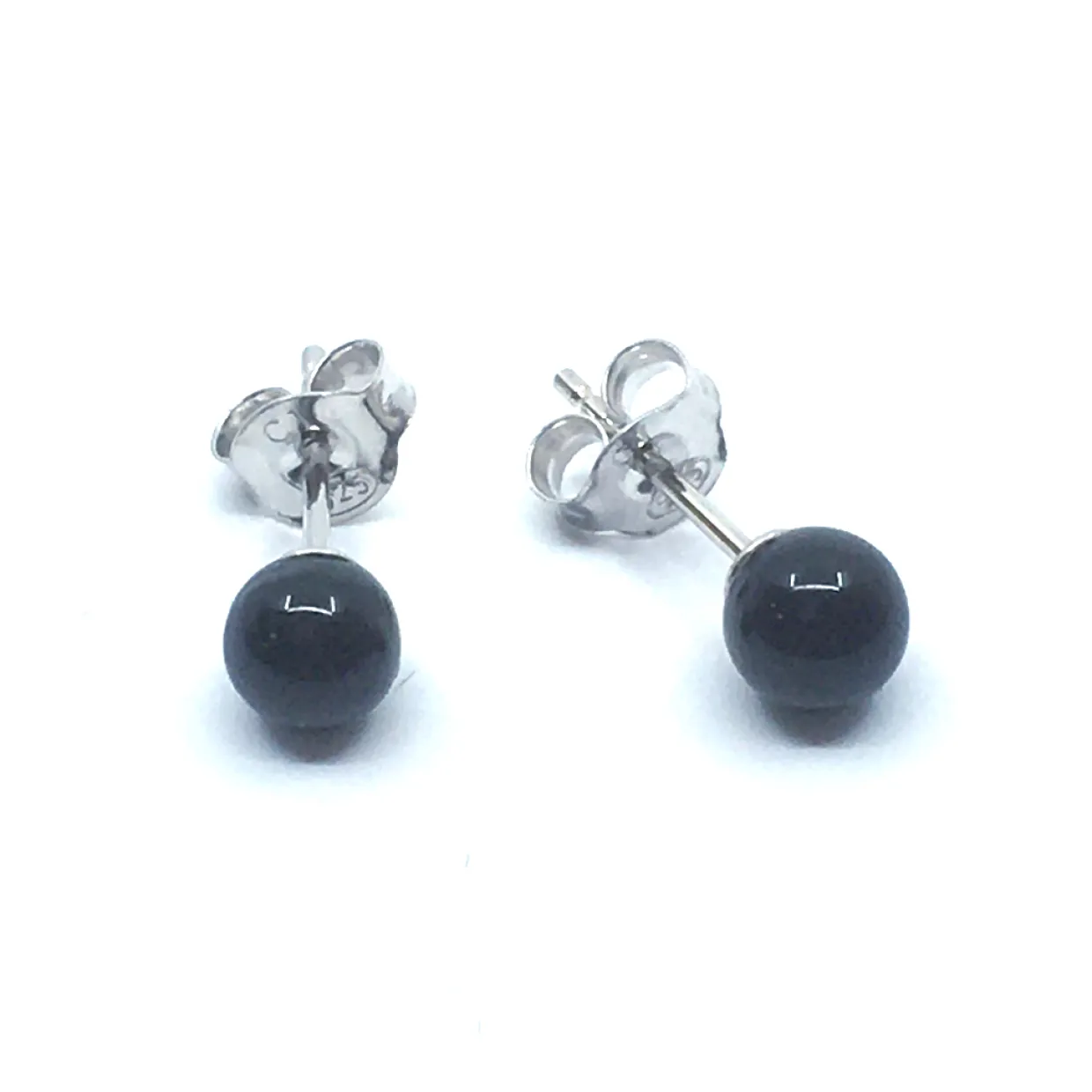 SØLV RHODINERET ØRESTIK MED RUND SORT ONYX 3 MM