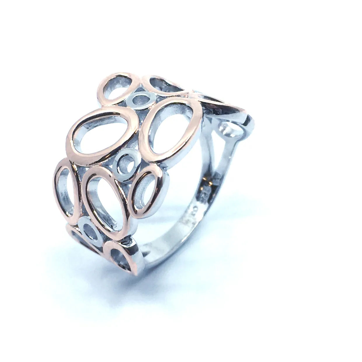 SØLV RHODINERET RING MED ROSA FORGYLDNING OVALER