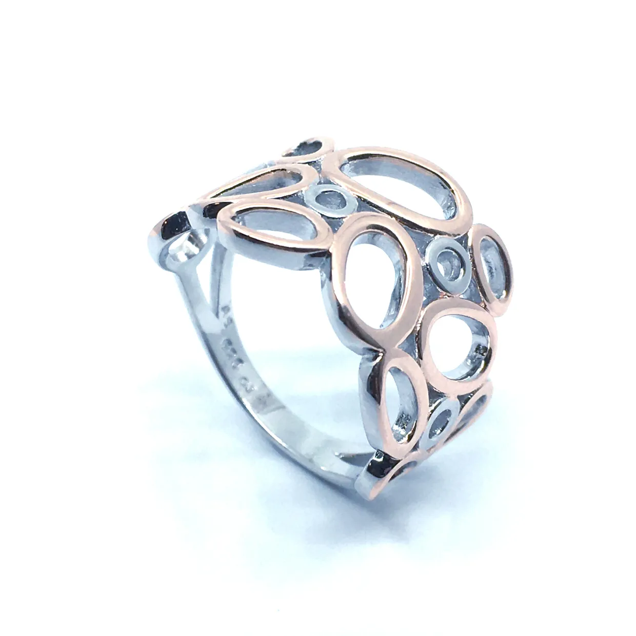 SØLV RHODINERET RING MED ROSA FORGYLDNING OVALER