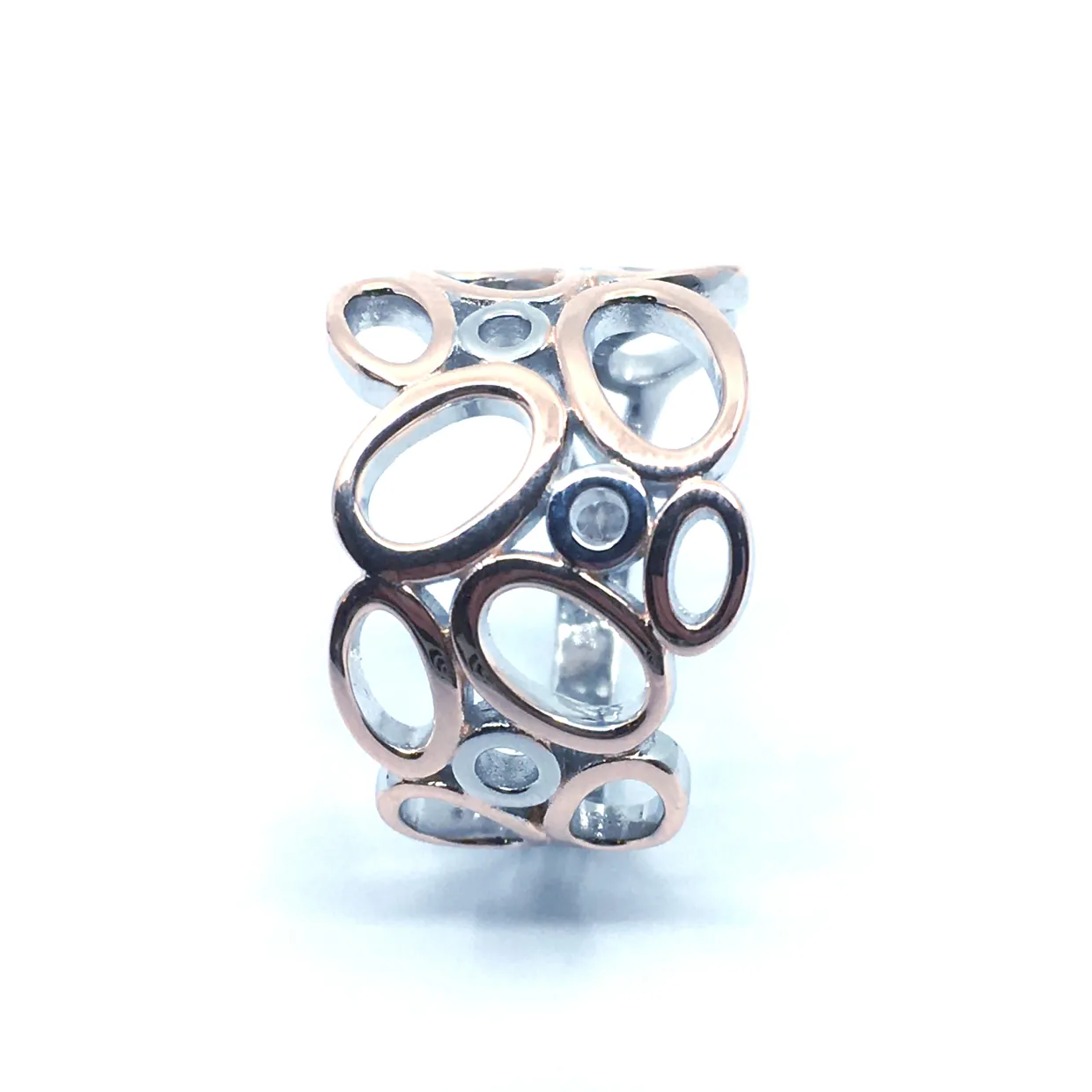 SØLV RHODINERET RING MED ROSA FORGYLDNING OVALER