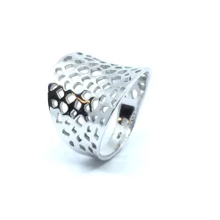 SØLV RING RHODINERET BRED MASSIV HUL MØNSTER