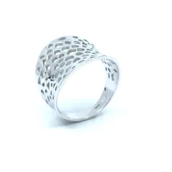 SØLV RING RHODINERET BRED MASSIV HUL MØNSTER