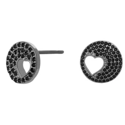 SØLV SORT RHODINERET ØRERINGE STIK MED SORTE ZIRKONIA