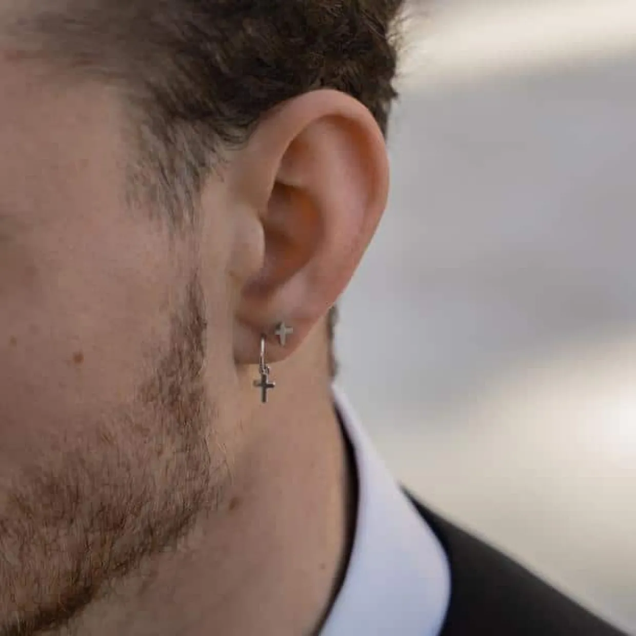 SON OF NOA ØRERING SØLV MED KORS VEDHÆNG - 30295020900