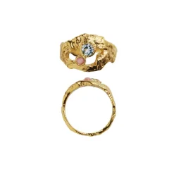 STINE A MY LOVE ROCK RING MED BLÅ OG LYSERØD STEN - 4049-02