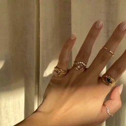 STINE A MY LOVE ROCK RING MED BLÅ OG LYSERØD STEN - 4049-02