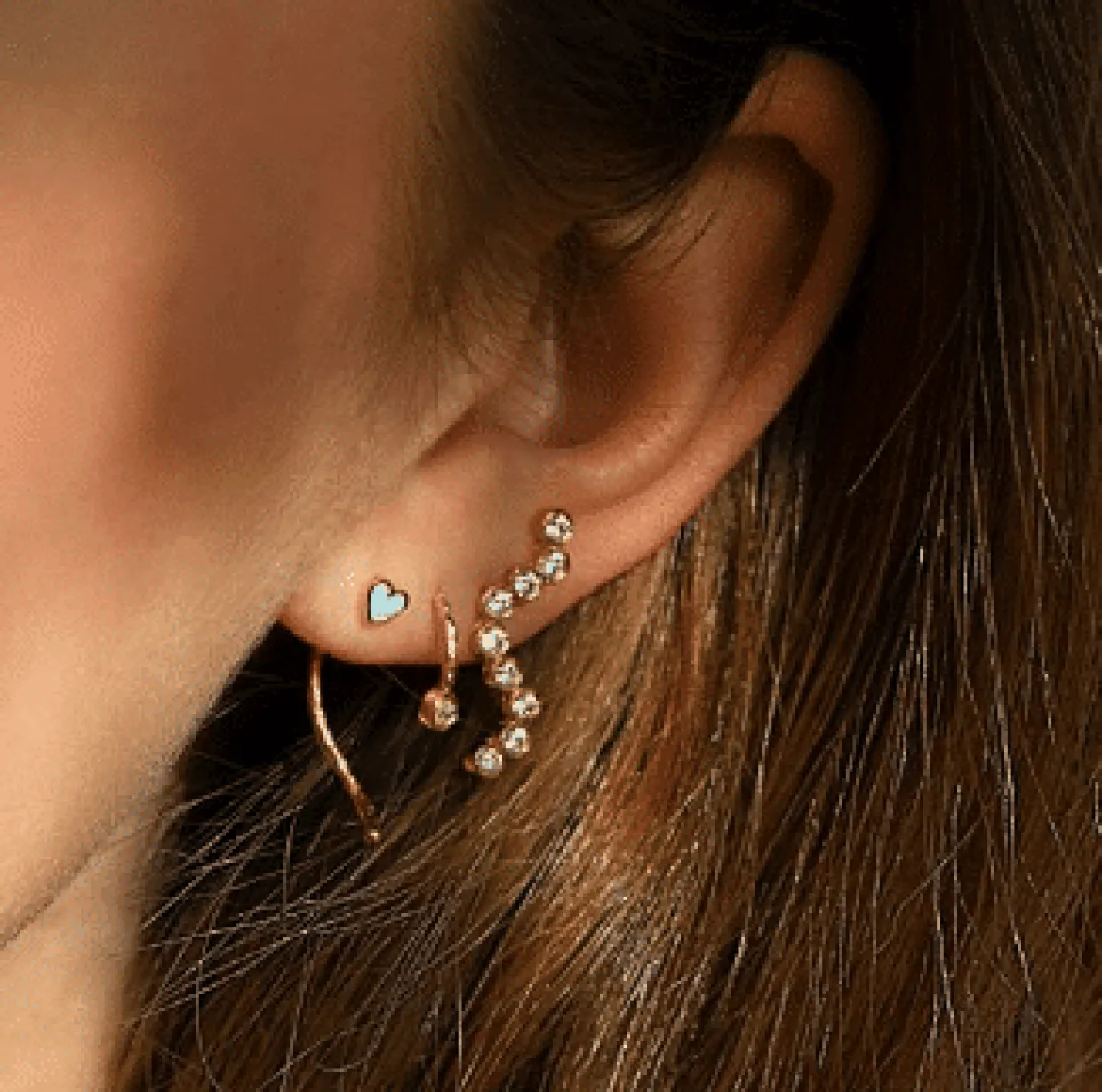 STINE A PETIT LOVE HEART ØRERING SØLV FORGYLDT - 1181-02-Light Blue