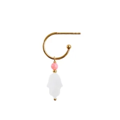 STINE A SWEET HAMSA ØRERING FORGYLDT SØLV MED CORAL OG PERLEMOR-VEDHÆNG - 1393-02-S