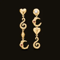 STUDIO Z CASCADE ØRERINGE FORGYLDT SØLV MED HJERTER, SNIRKLER, MÅNER OG PERLER - 7217876