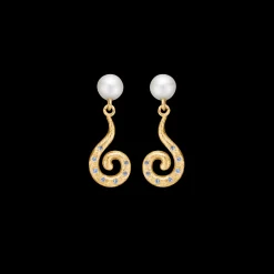 STUDIO Z CURIOSITY ØRERINGE FORGYLDT SØLV MED PERLE OG BLÅ STEN – 7217871
