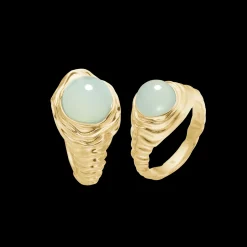 STUDIO Z ENDLESS WAVES SØLV FORGYLDT RING MED GRØN STEN - 7247913